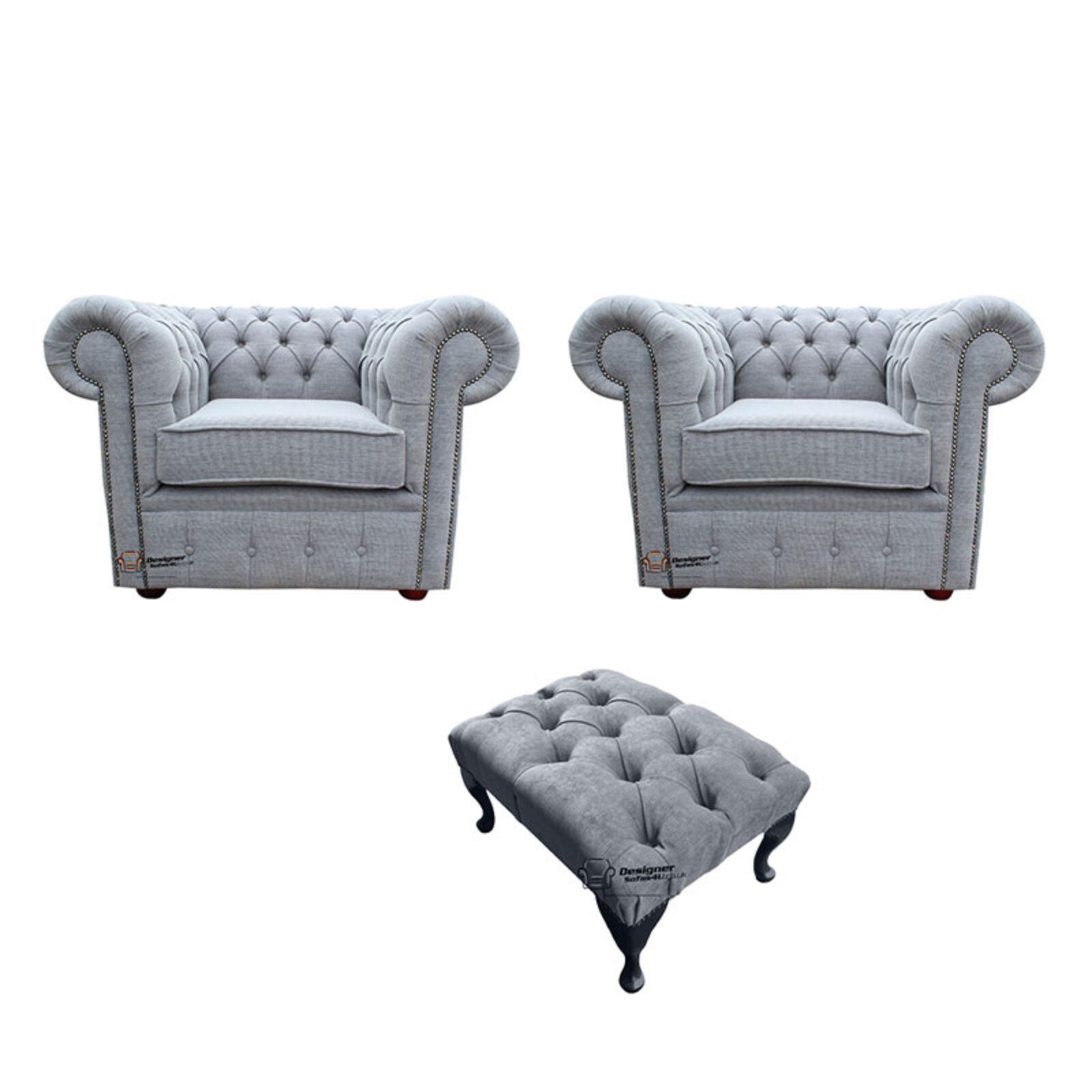 Product photograph of Chesterfield 2 X Club Chairs Footstool Verity Plain Steel Fabric Sofa Suite Offer from Designer Sofas 4U