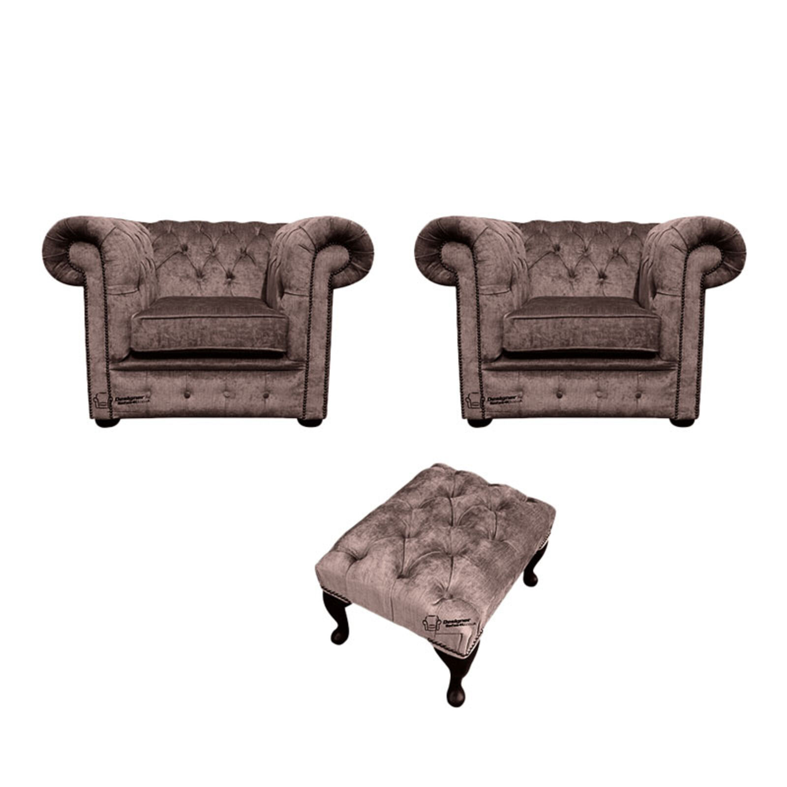 Product photograph of Chesterfield 2 X Club Chairs Footstool Harmony Charcoal Velvet Sofa Suite Offer from Designer Sofas 4U