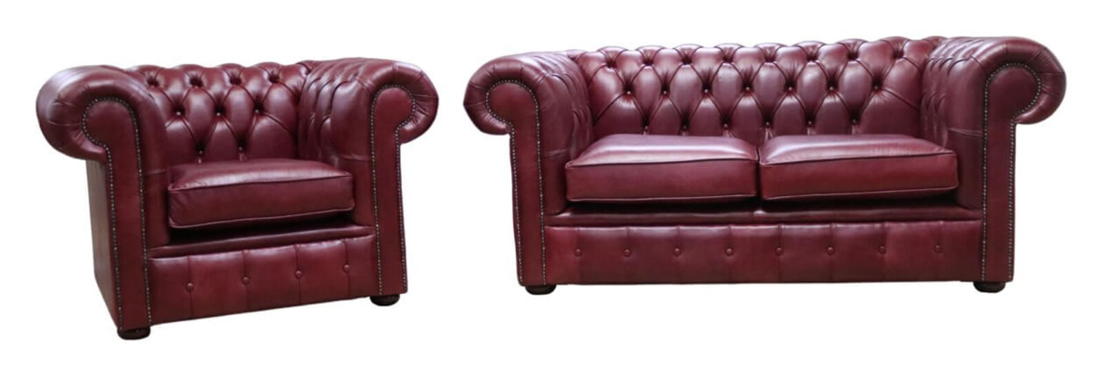 Product photograph of Chesterfield 2 Seater Club Chair Old English Burgandy Leather Sofa Offer from Designer Sofas 4U