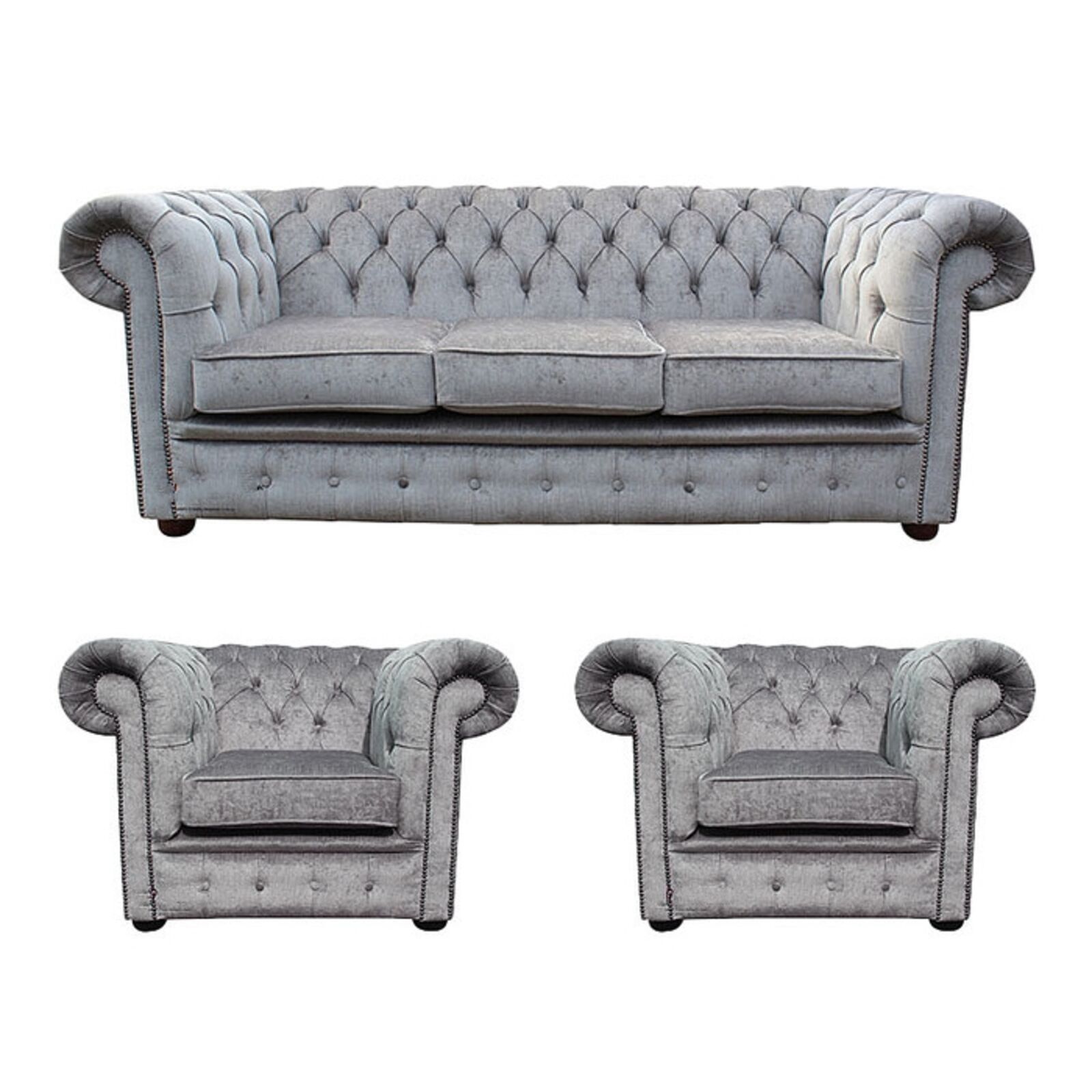 Product photograph of Chesterfield 3 Seater 2 X Club Chairs Perla Illusions Velvet Sofa Suite Offer from Designer Sofas 4U
