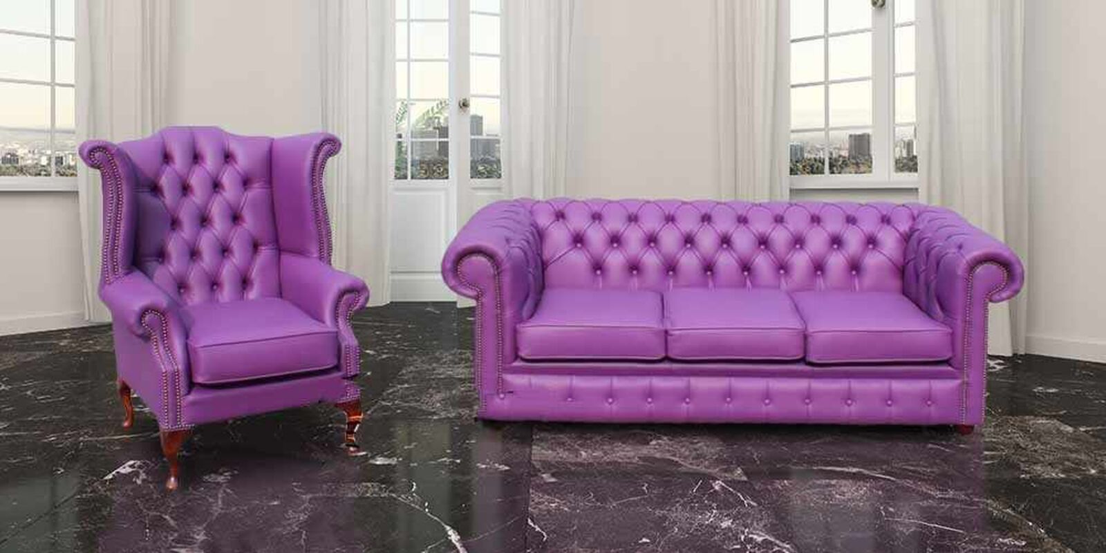 Product photograph of Buy Bespoke Leather Sofa Suite Chesterfield Furniture Amp Hellip from Designer Sofas 4U