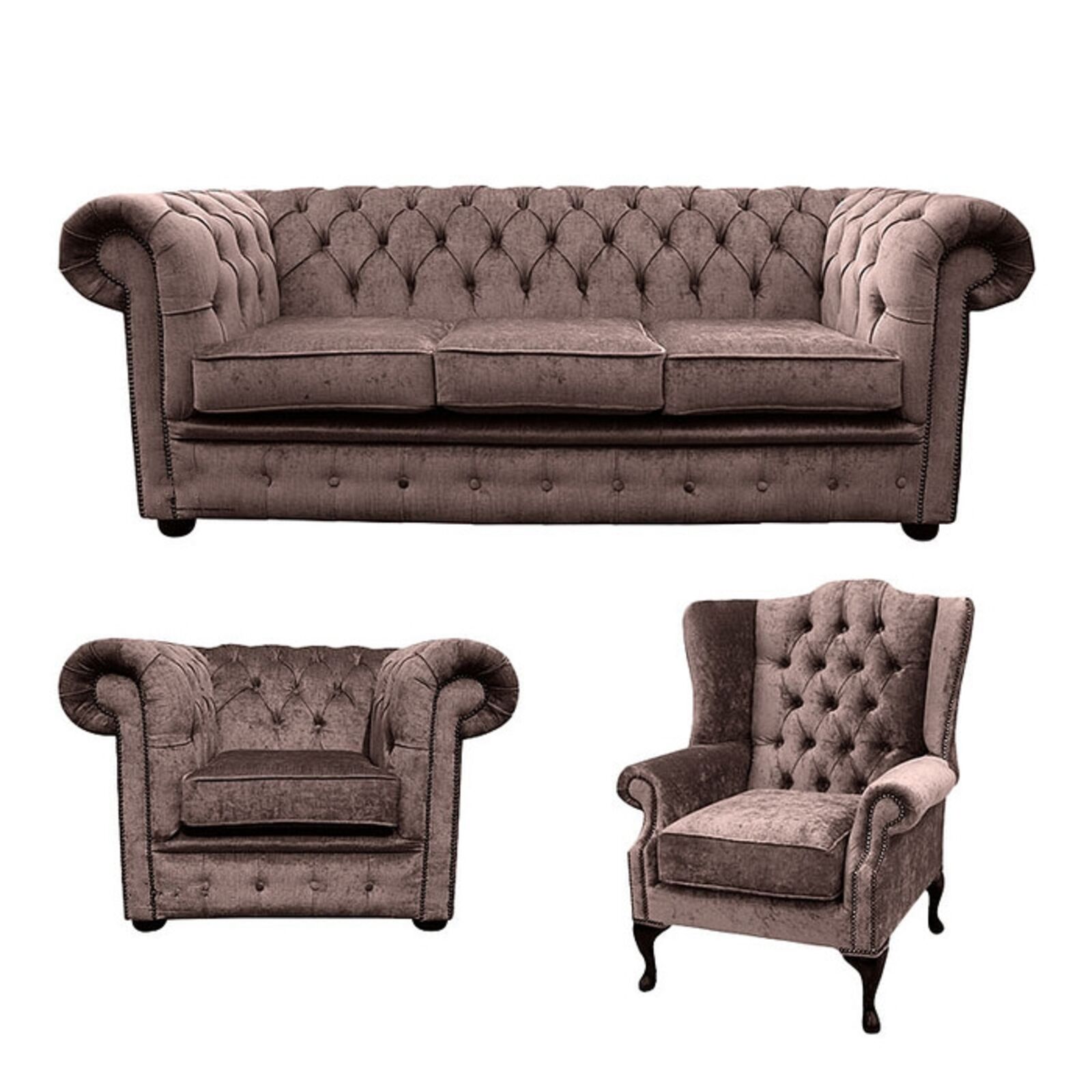 Product photograph of Chesterfield 3 Seater Sofa Club Chair Mallory Wing Chair Harmony Charcoal Velvet Sofa Suite Offer from Designer Sofas 4U