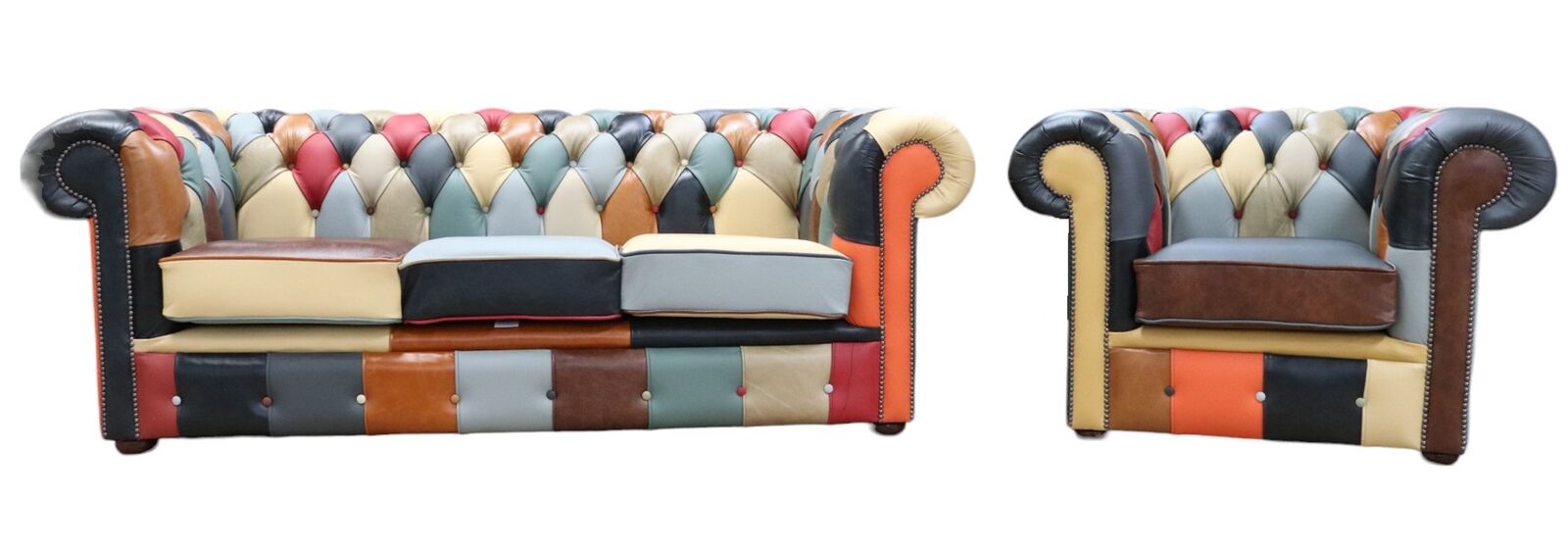 Product photograph of Chesterfield Harlequin Patchwork 3 Seater Club Chair Leather Sofa Offer from Designer Sofas 4U