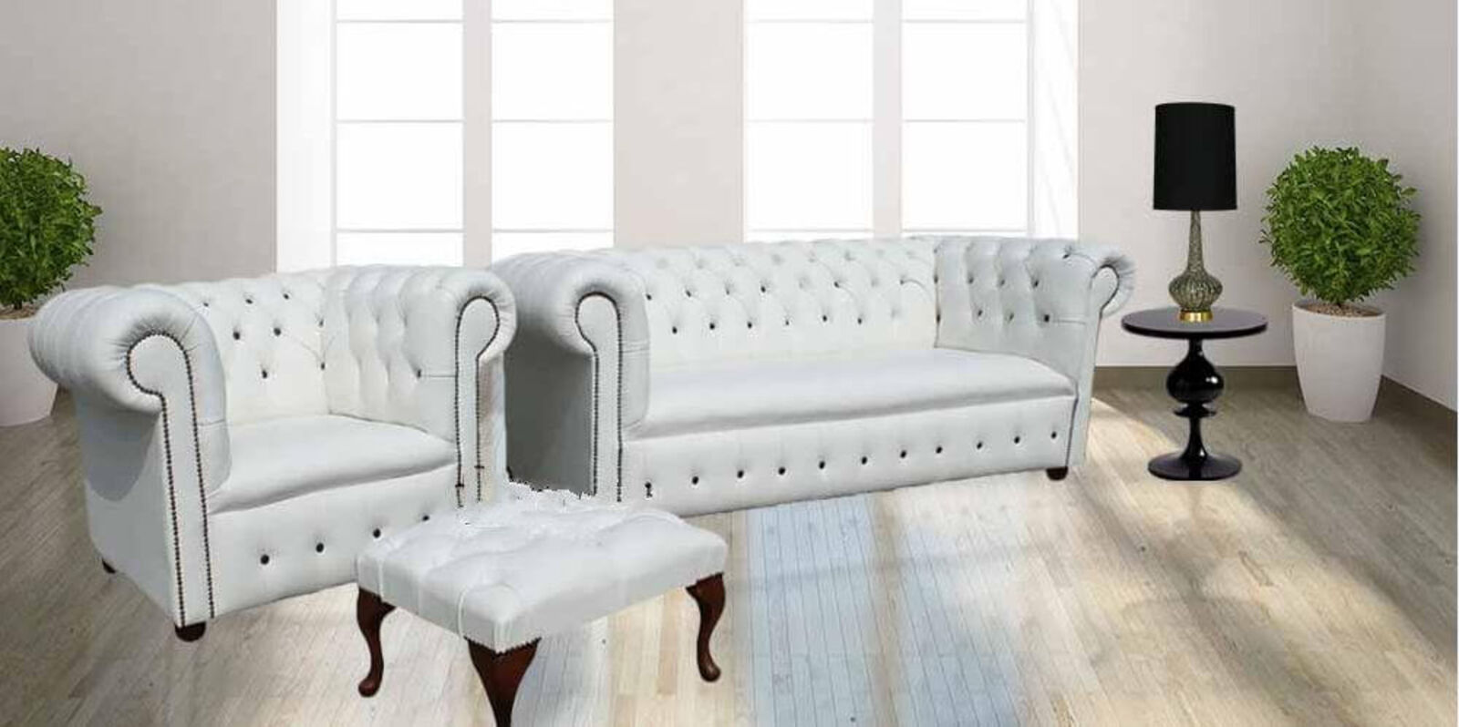 Product photograph of Chesterfield Leather Sofa Buttoned 3 Club Chair Footstool Suite White Leather Designer Sofas 4u from Designer Sofas 4U
