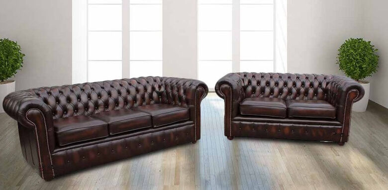 Antique Tan Leather Chesterfield London Sofa Suite 3+2 Set