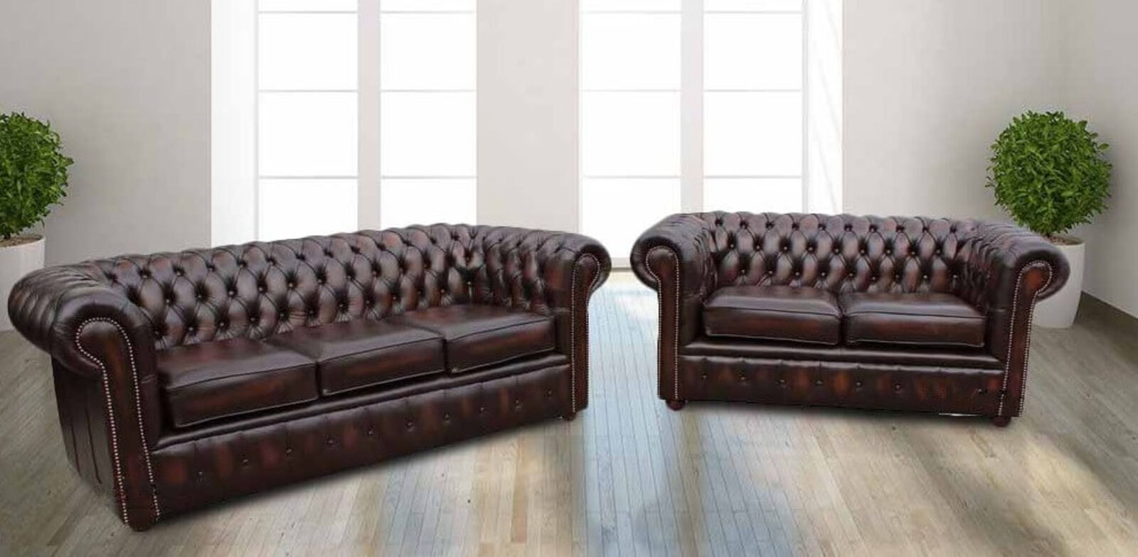 Product photograph of Chesterfield London 3 2 Sofa Suite Antique Brown Real Leather from Designer Sofas 4U