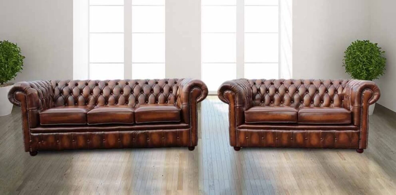 Product photograph of Chesterfield London 3 2 Leather Sofa Suite Antique Tan Real Leather from Designer Sofas 4U