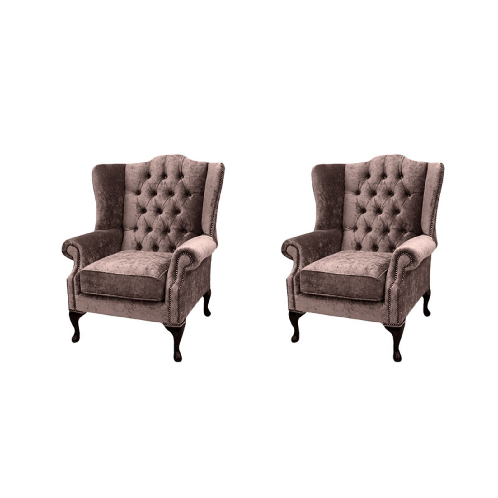 Product photograph of Chesterfield 2 X Mallory Wing Chairs Harmony Charcoal Velvet Sofa Suite Offer from Designer Sofas 4U