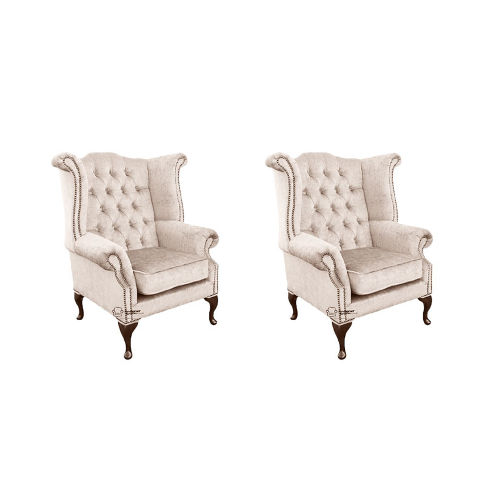 Product photograph of Chesterfield 2 X Queen Anne Chairs Harmony Ivory Velvet Sofa Suite Offer from Designer Sofas 4U