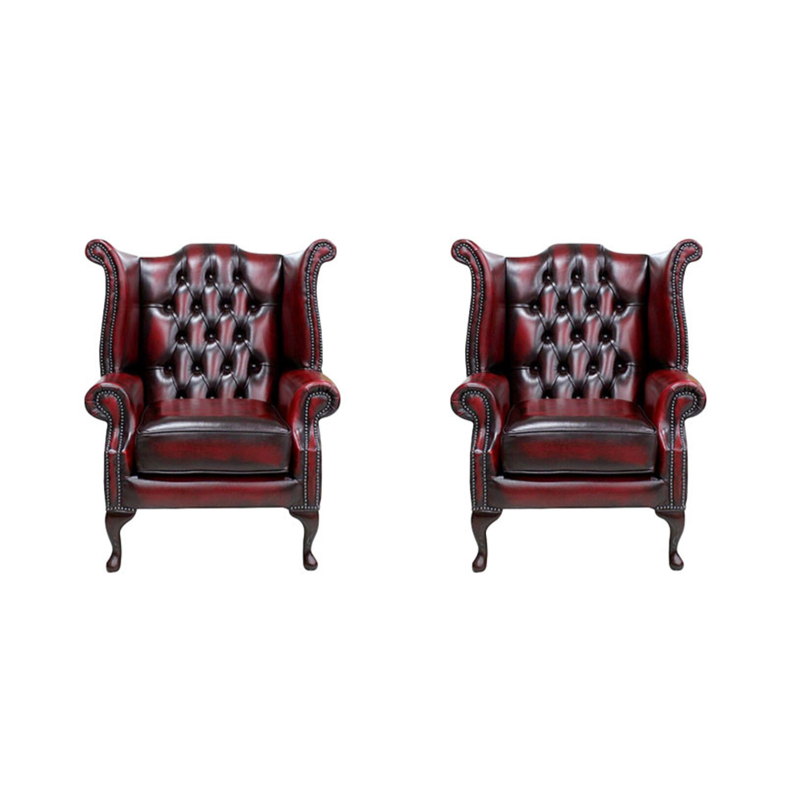 Product photograph of Chesterfield 2 X Queen Anne Chairs Sofa Suite Antique Oxblood Amp Hellip from Designer Sofas 4U