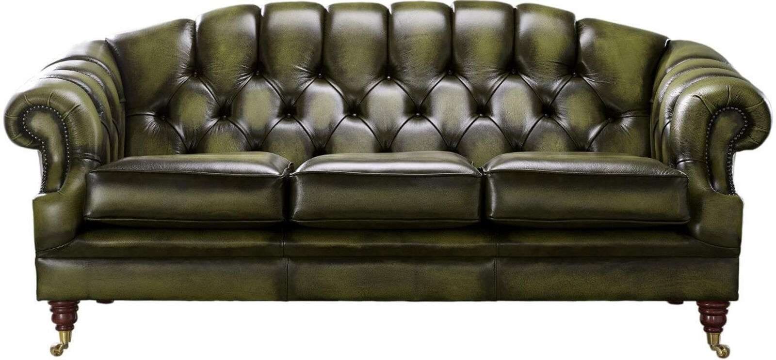 Product photograph of Chesterfield Victoria 3 Seater Leather Sofa Settee Antique Olive Leather from Designer Sofas 4U