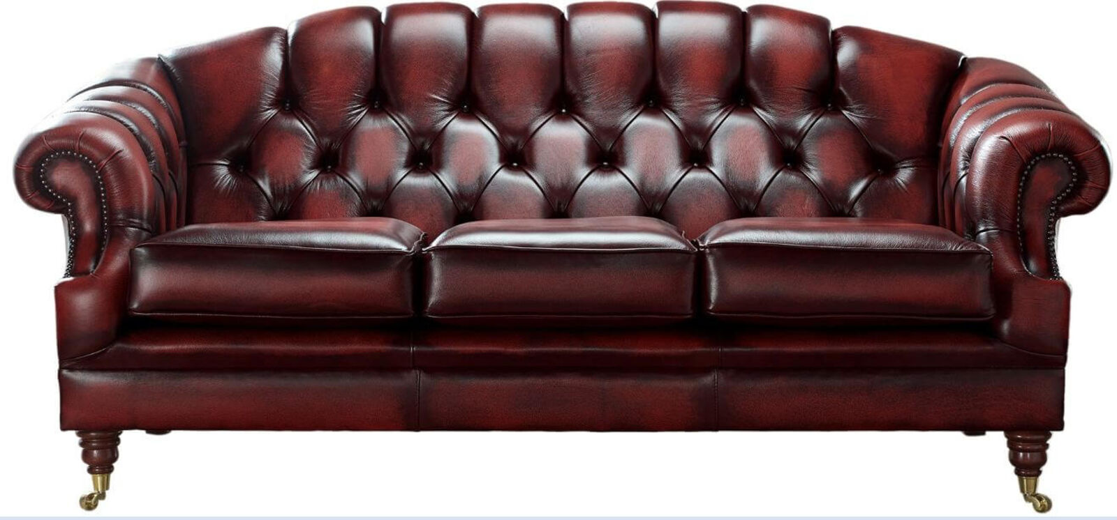 Product photograph of Chesterfield Victoria 3 Seater Sofa Settee Antique Oxblood Red Real Leather from Designer Sofas 4U