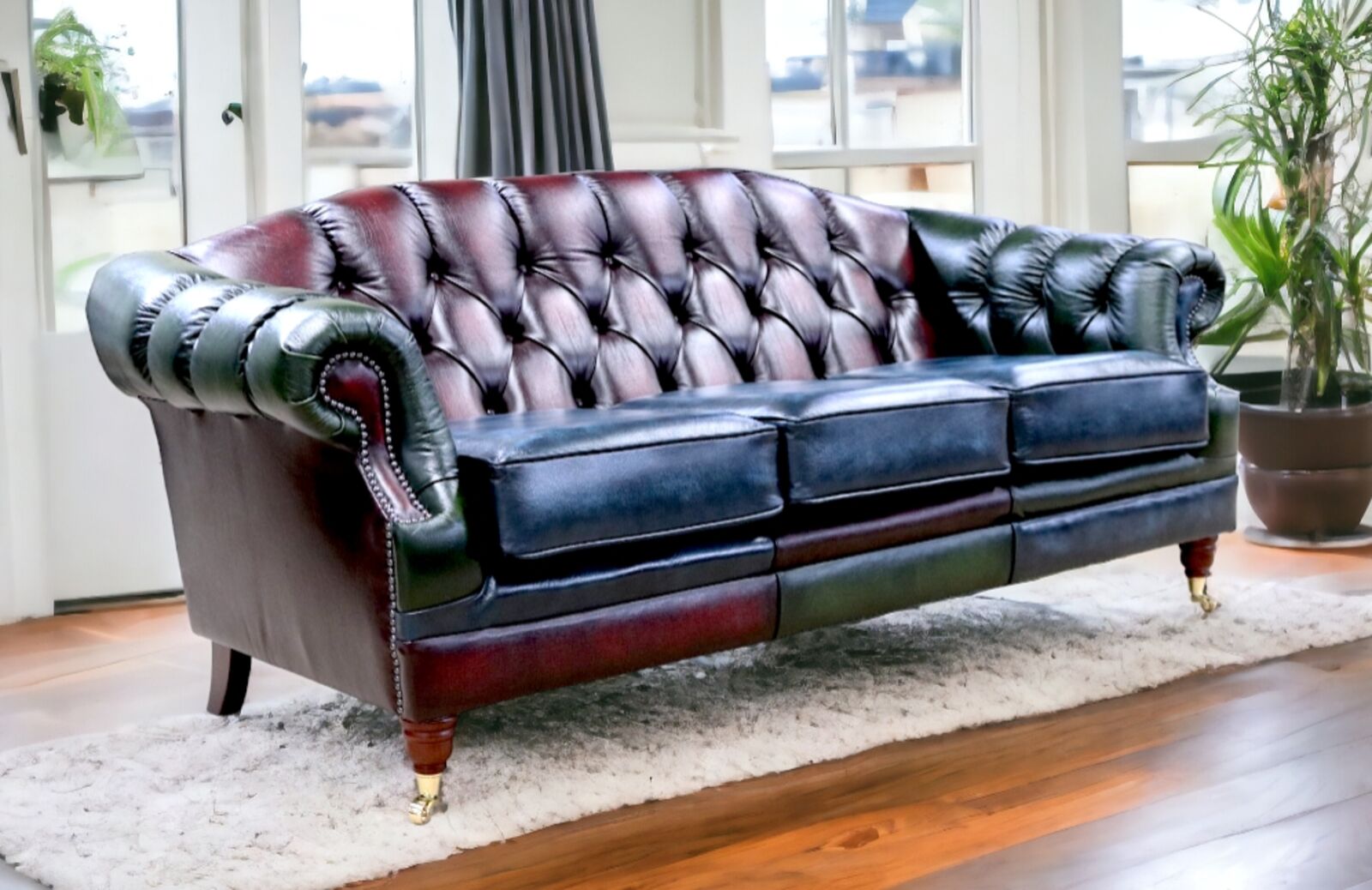 Product photograph of Chesterfield Victoria Antique Patchwork 3 Seater Leather Sofa Settee from Designer Sofas 4U