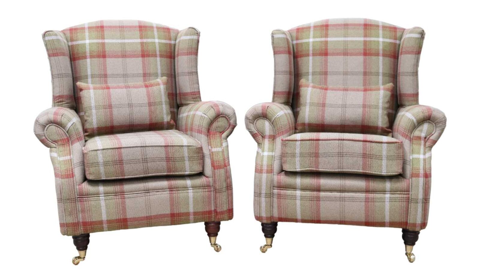 Product photograph of 2 X Wing Chair Fireside High Back Armchairs Balmoral Rust Check Fabric P Amp S from Designer Sofas 4U