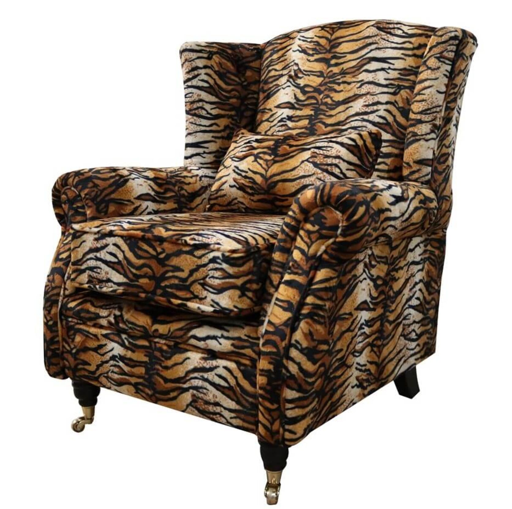 Animal Print Tiger Wing Chair Fireside High Back Armchair Designersofas4u