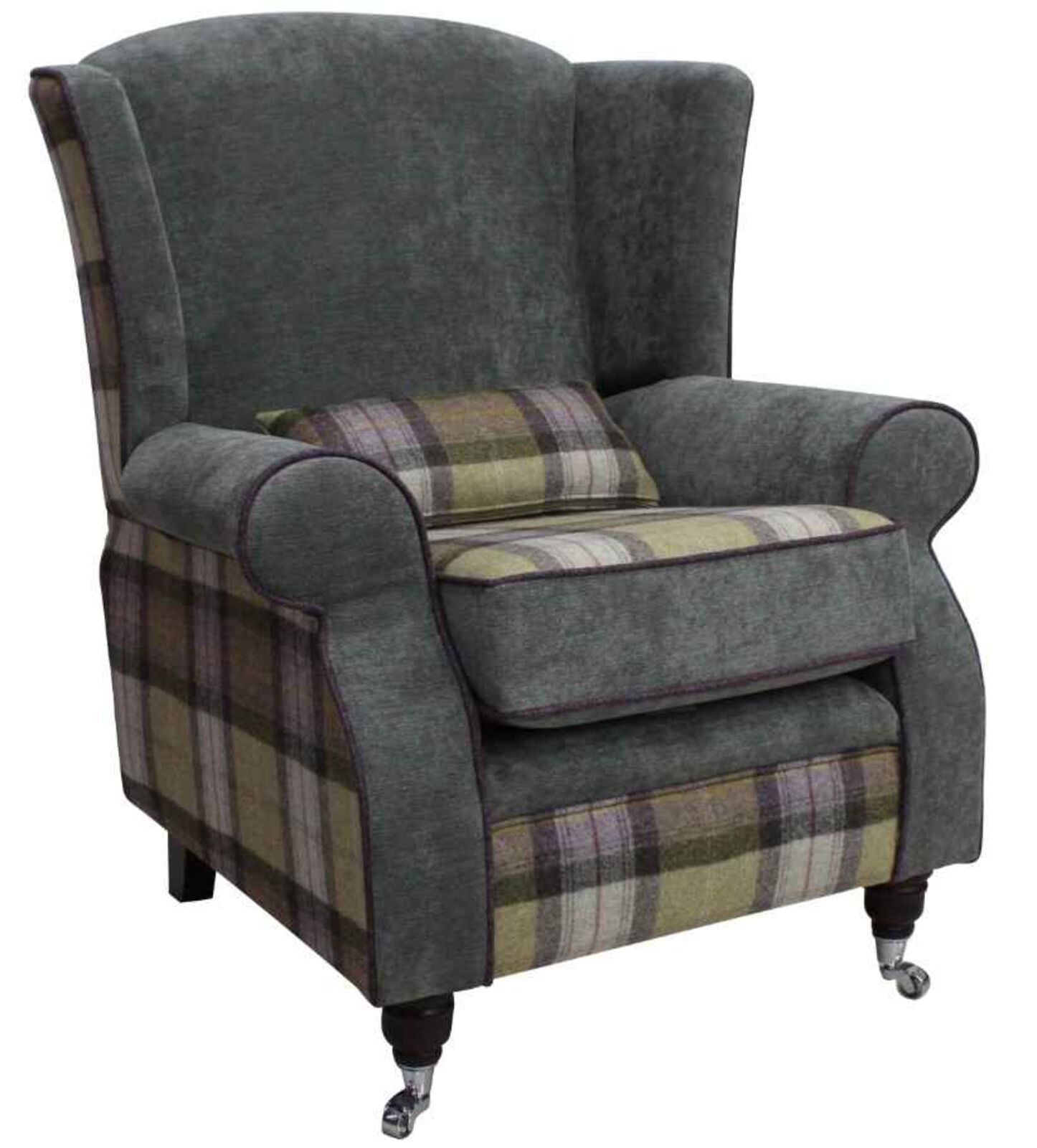 Product photograph of Arnold Wool Tweed Wing Chair Fireside High Back Armchair Skye Moonstone Wool And Keira Plain Pewter from Designer Sofas 4U