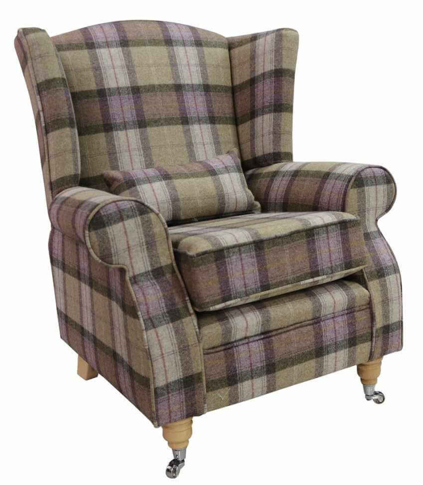 Product photograph of Arnold Wool Tweed Wing Chair Fireside High Back Armchair Skye Moonstone Check Tartan from Designer Sofas 4U