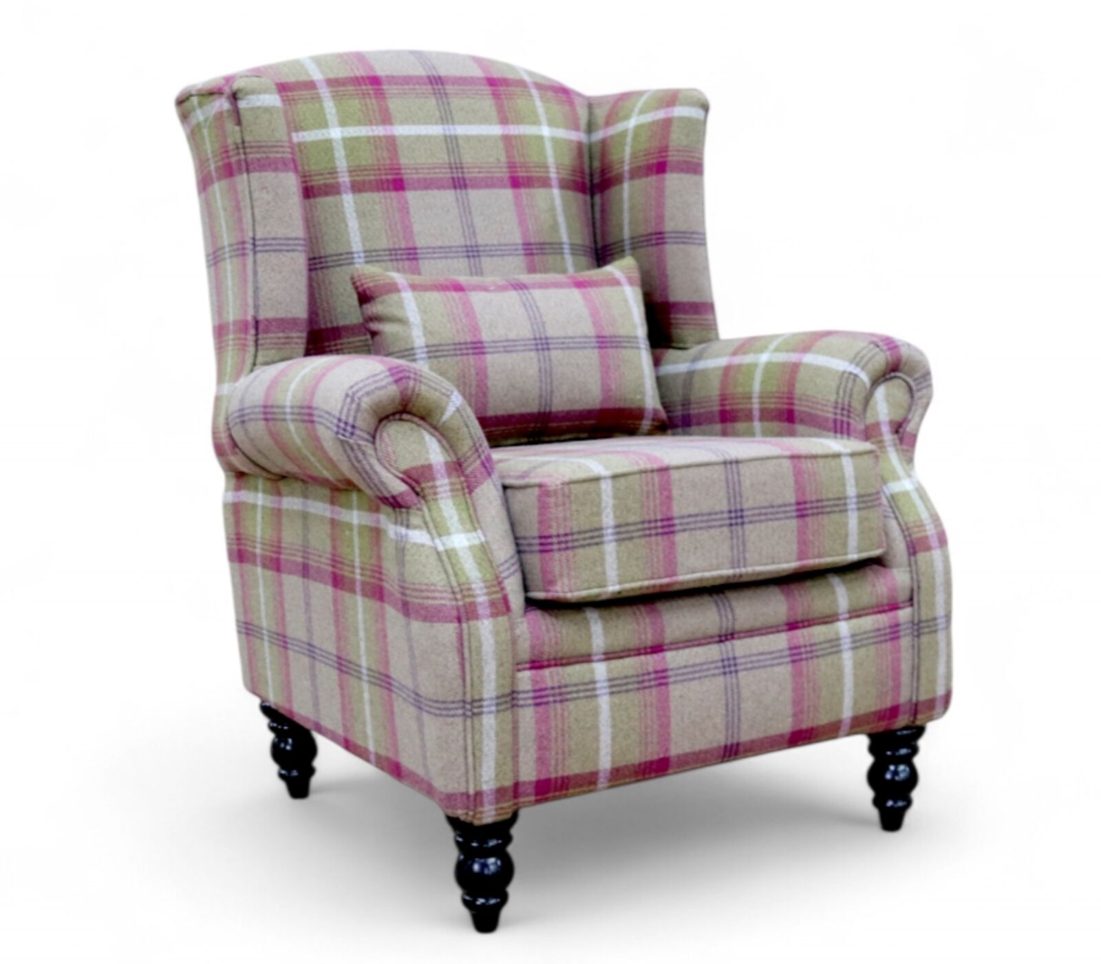 Product photograph of Denbigh Wing Chair Fireside High Back Armchair Balmoral Heather Tartan from Designer Sofas 4U