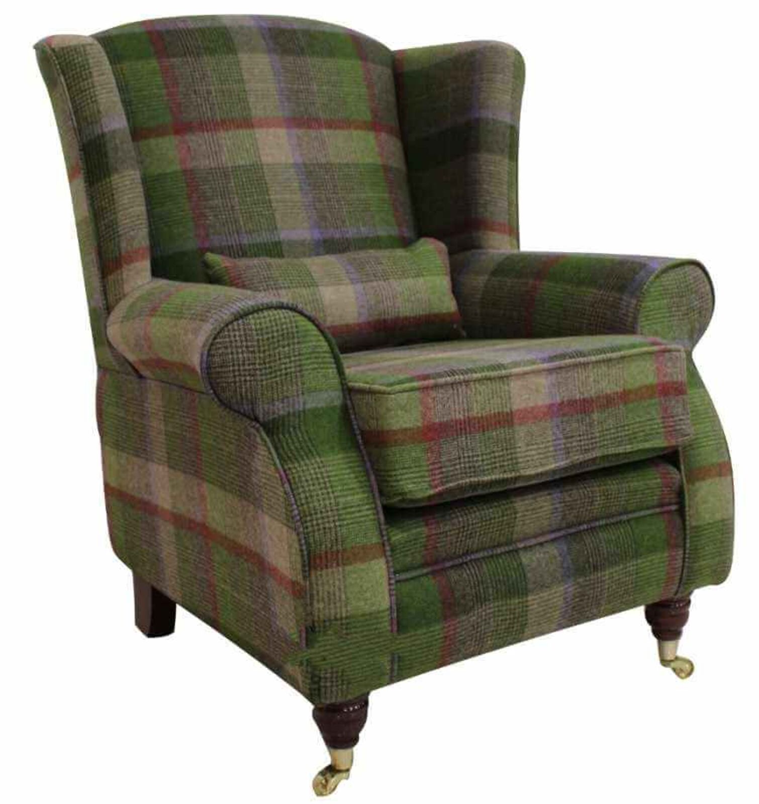 Product photograph of Arnold Wool Tweed Wing Chair Fireside High Back Armchair Malham Lime Check Wool from Designer Sofas 4U