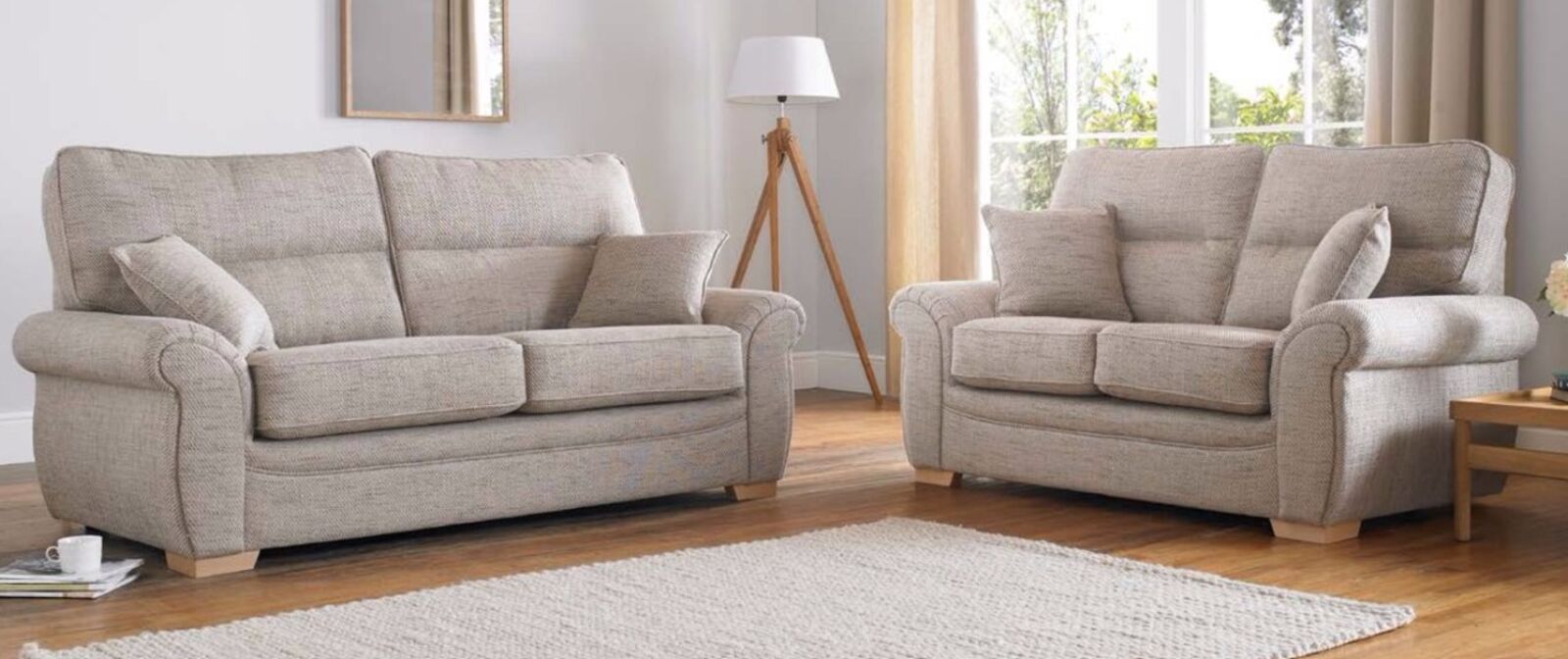 Product photograph of Buy Beige Fabric Sofa Suite Fixed Back High Back Rest Designersofas4u from Designer Sofas 4U