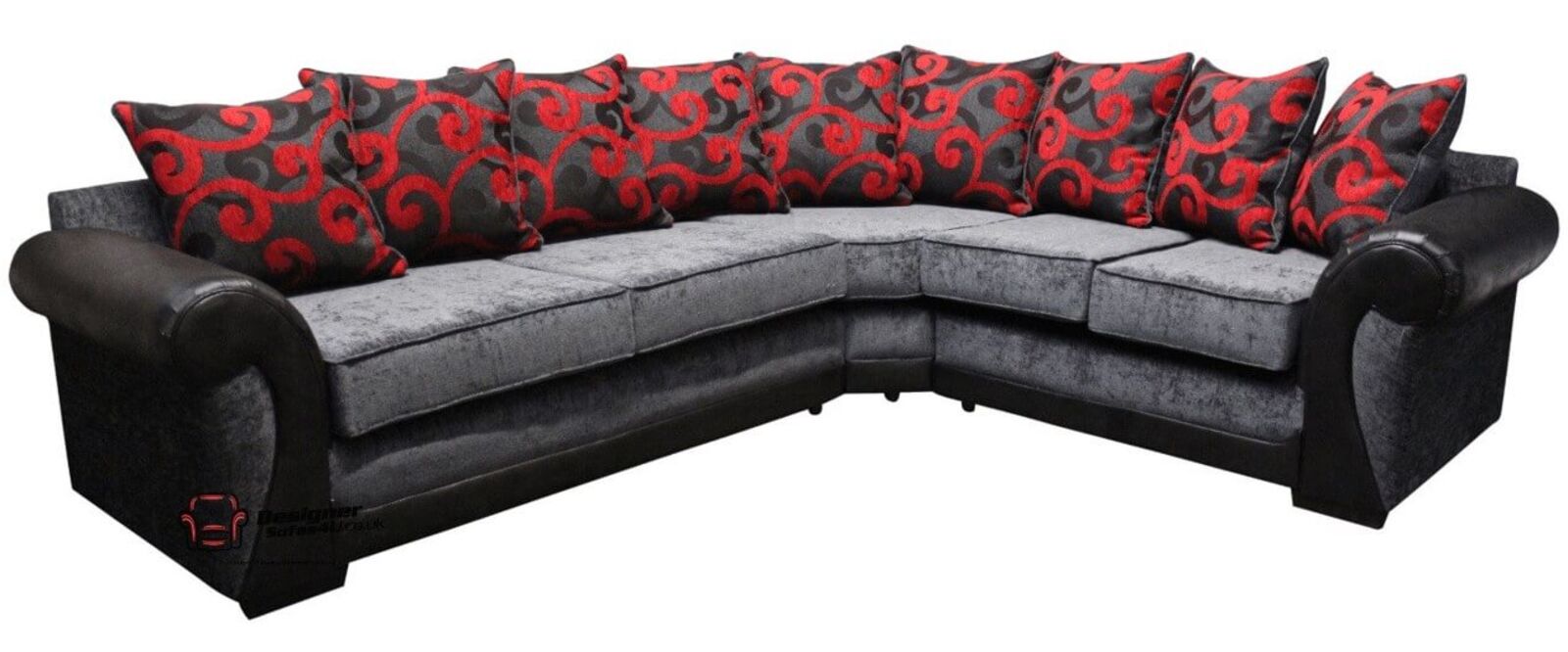 Product photograph of Oasis Designer 3 Seater Corner 2 Seater Fabric Corner Suite Lexi Charcoal Red from Designer Sofas 4U