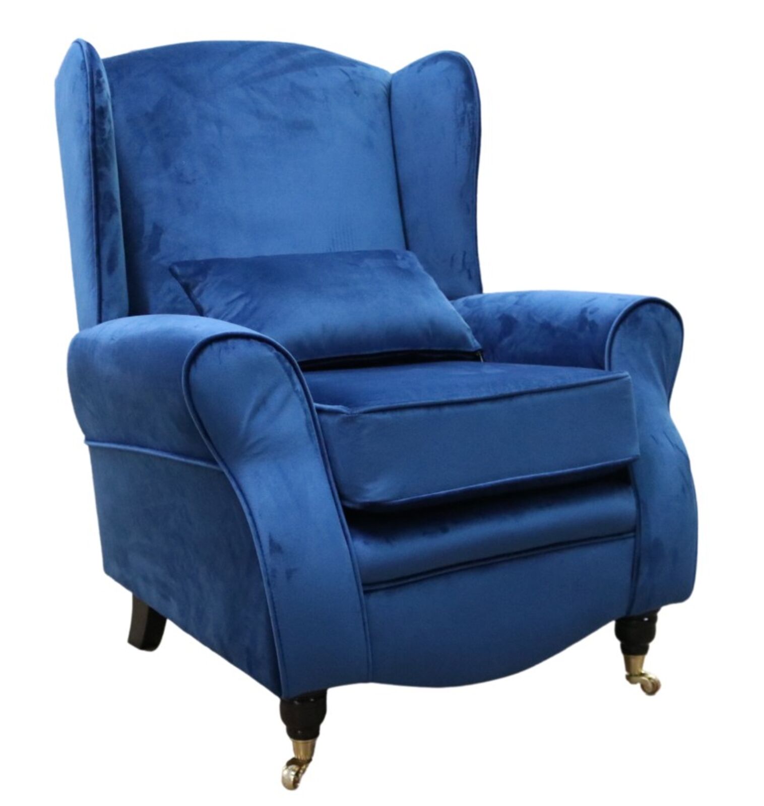 Product photograph of Sherlock Wing Chair Fireside High Back Armchair Monaco Royal Blue Velvet Fabric from Designer Sofas 4U