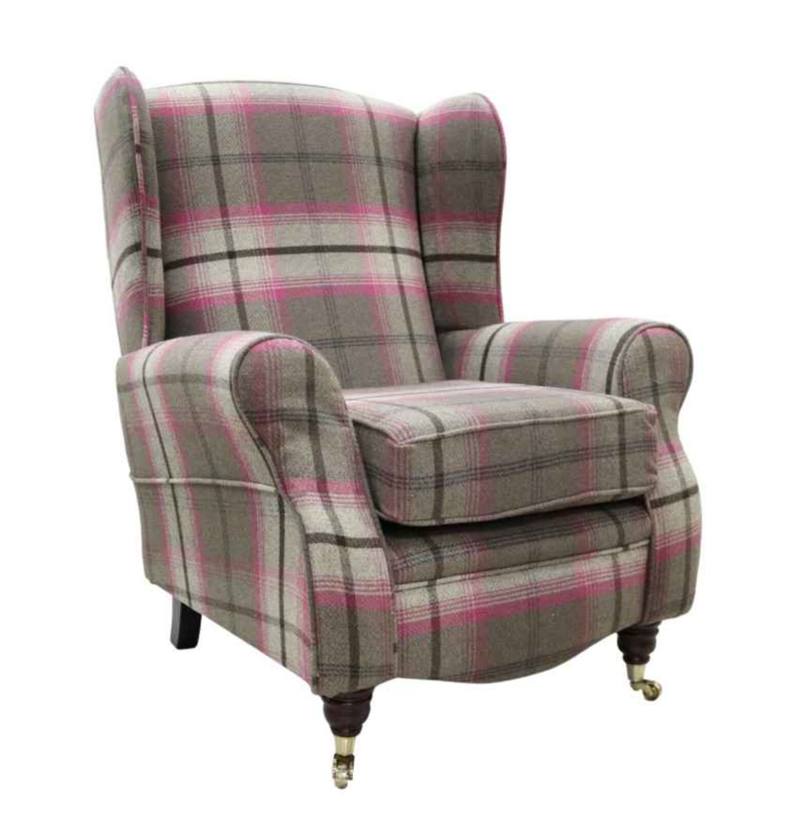 Product photograph of Sherlock Wingback Fireside High Back Armchair Balmoral Fuchsia Check P Amp S from Designer Sofas 4U