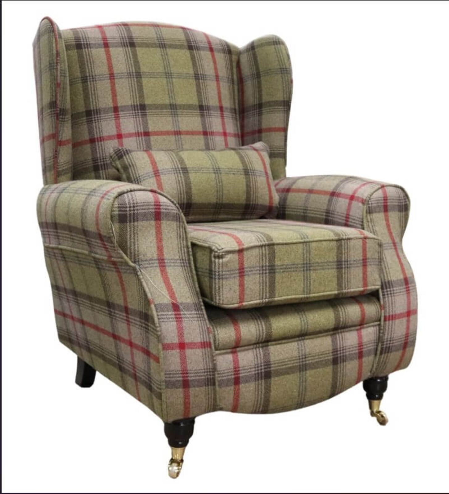 Product photograph of Sherlock Wingback Fireside High Back Armchair Balmoral Hunter Check P Amp S from Designer Sofas 4U