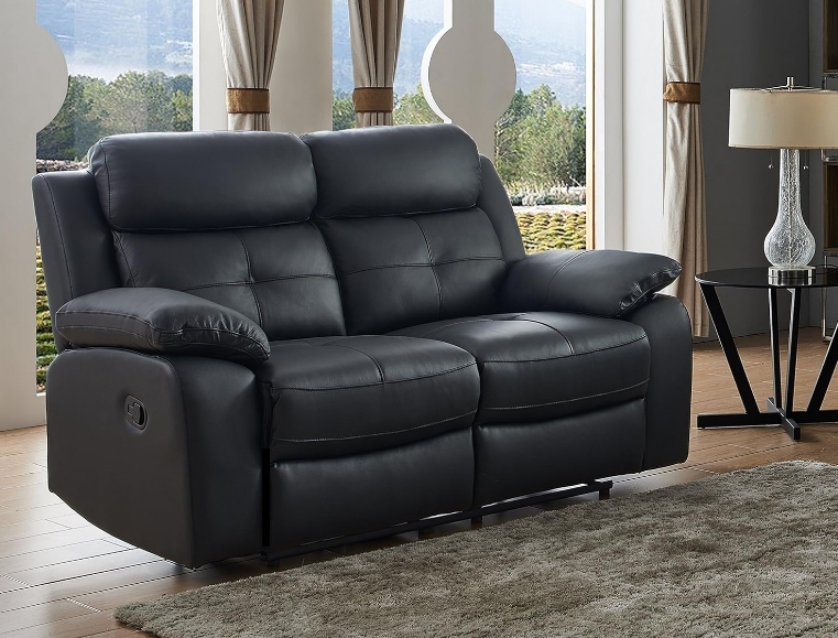 Toronto Reclining 2 Seater Sofa Black Leather | Designer Sofas4u