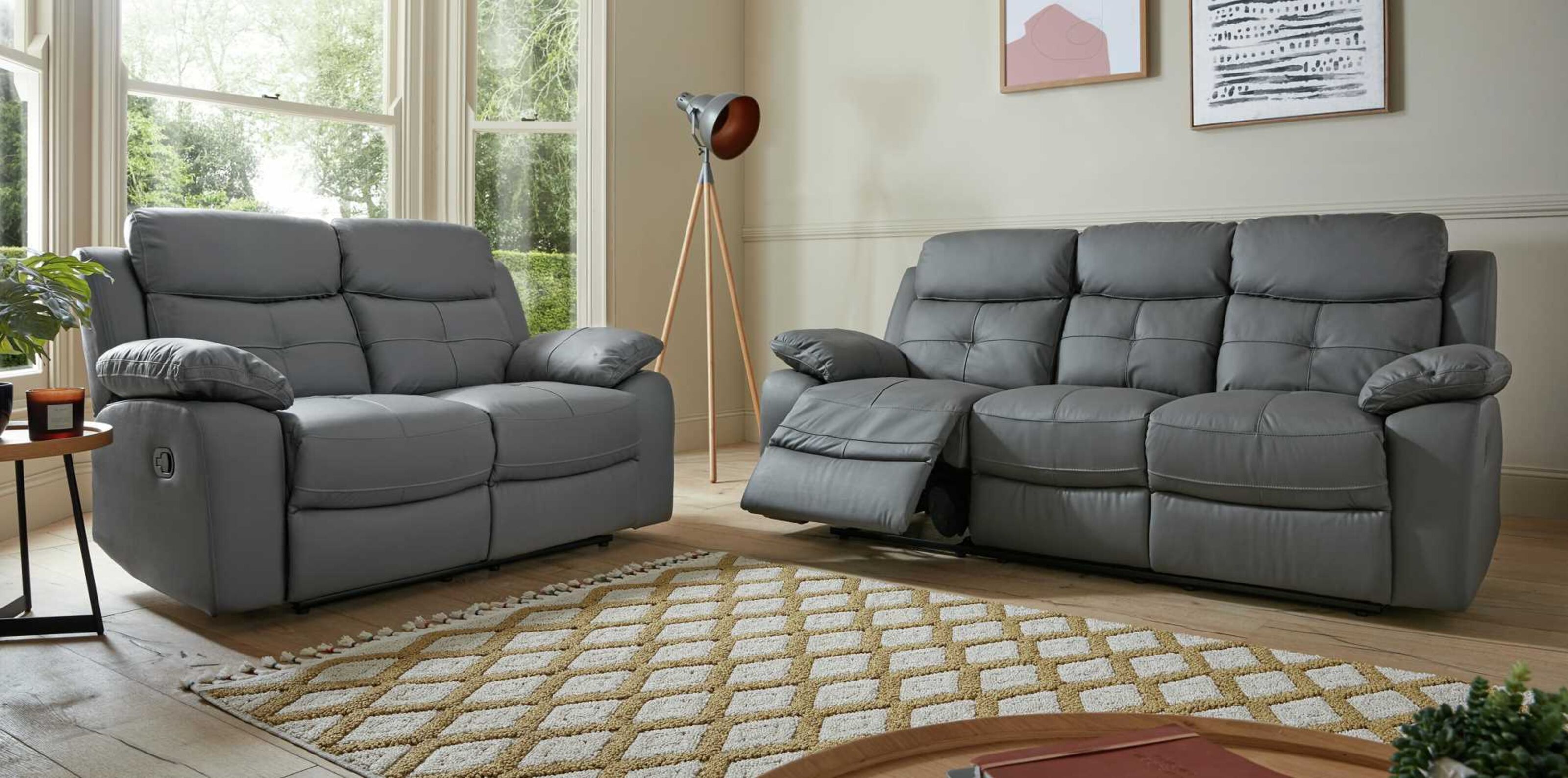 Real leather deals grey sofa