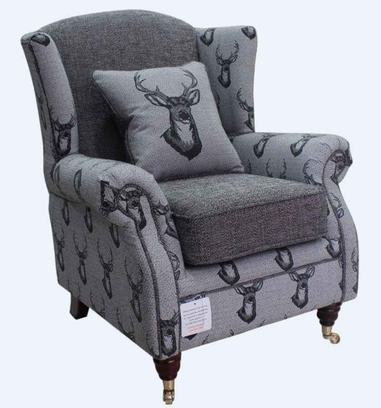 Product photograph of Wing Chair Fireside High Back Armchair Antler Stag Charcoal Grey from Designer Sofas 4U