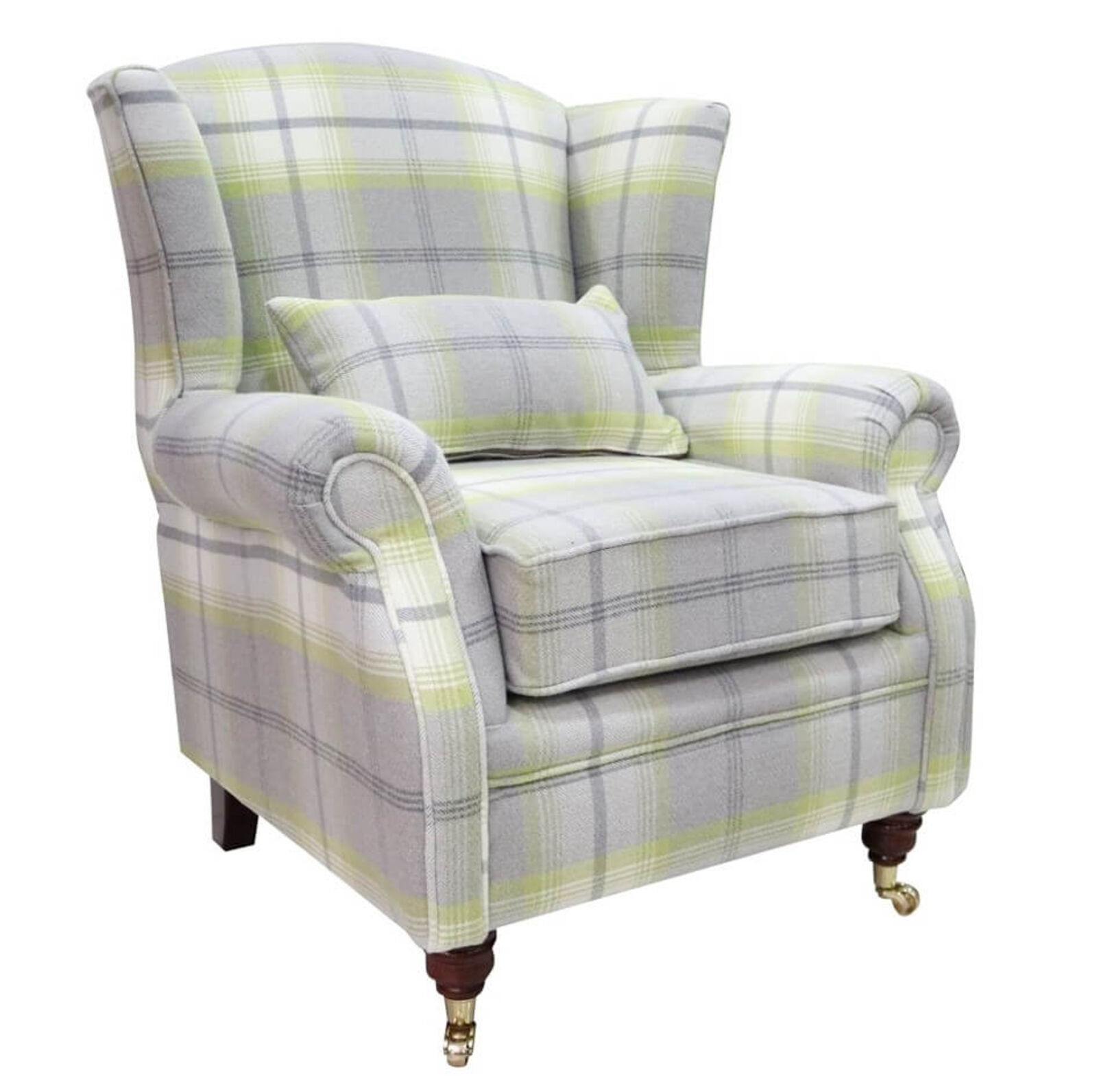 Product photograph of Wing Chair Fireside High Back Armchair Balmoral Citrus Green Check Fabric P Amp S from Designer Sofas 4U