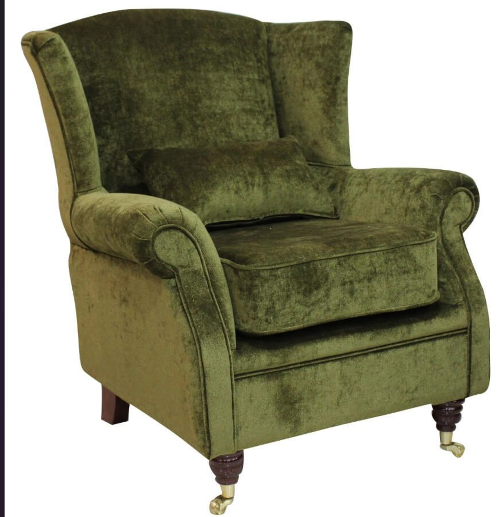 Fireside Luxury Velluto Moss Green Wing Armchair with High Back