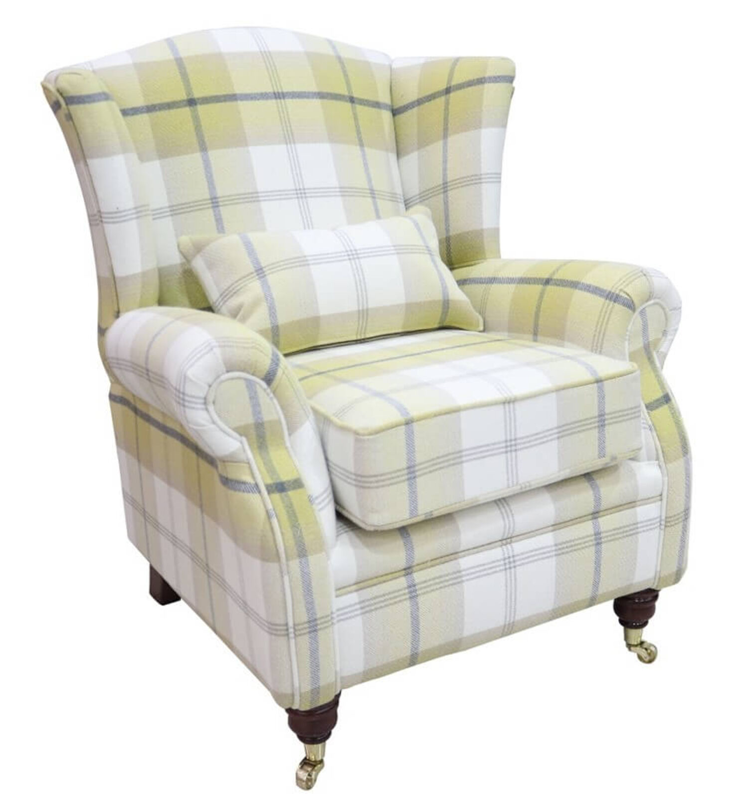 Product photograph of Wing Chair Fireside High Back Armchair Balmoral Ochre Yellow Check Fabric P Amp S from Designer Sofas 4U
