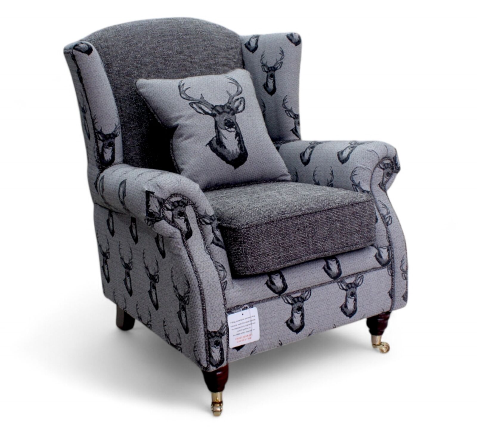 Product photograph of Wing Chair Fireside High Back Armchair Antler Stag Charcoal Grey from Designer Sofas 4U