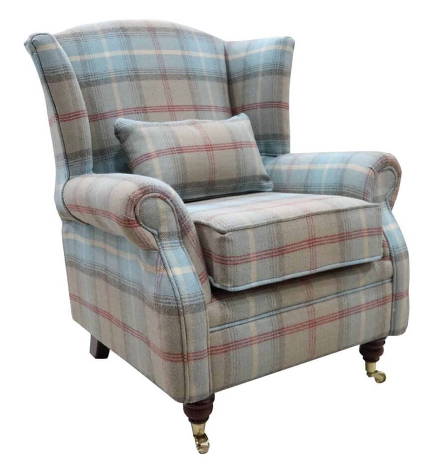 Product photograph of Wing Chair Fireside High Back Armchair Balmoral Ocean Check Amp Hellip from Designer Sofas 4U