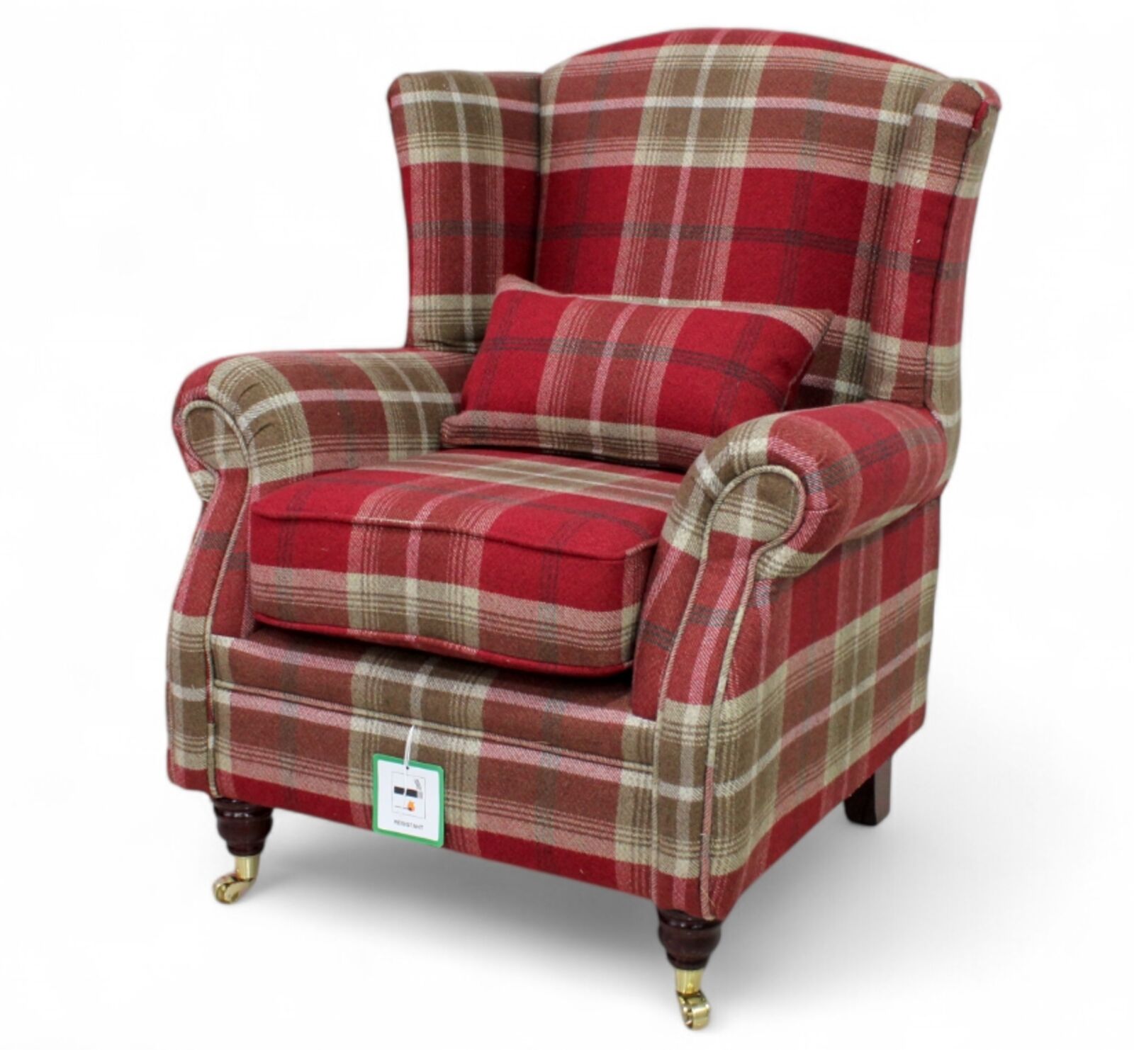 Product photograph of Christmas Delivery Wing Chair Fireside High Back Armchair Balmoral Red Check Fabric from Designer Sofas 4U