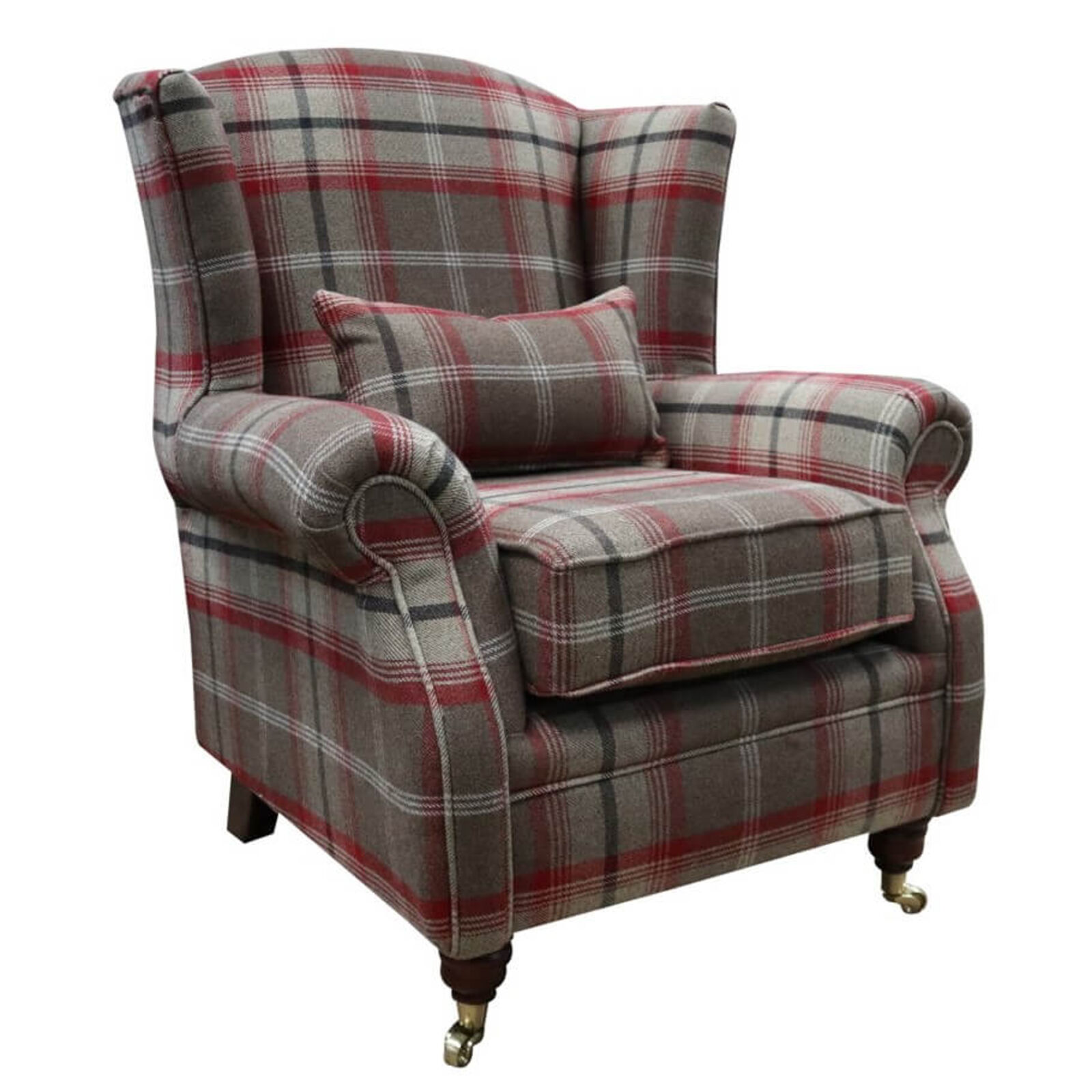 Product photograph of Wing Chair Fireside High Back Armchair Balmoral Rosso Check Fabric P Amp S from Designer Sofas 4U