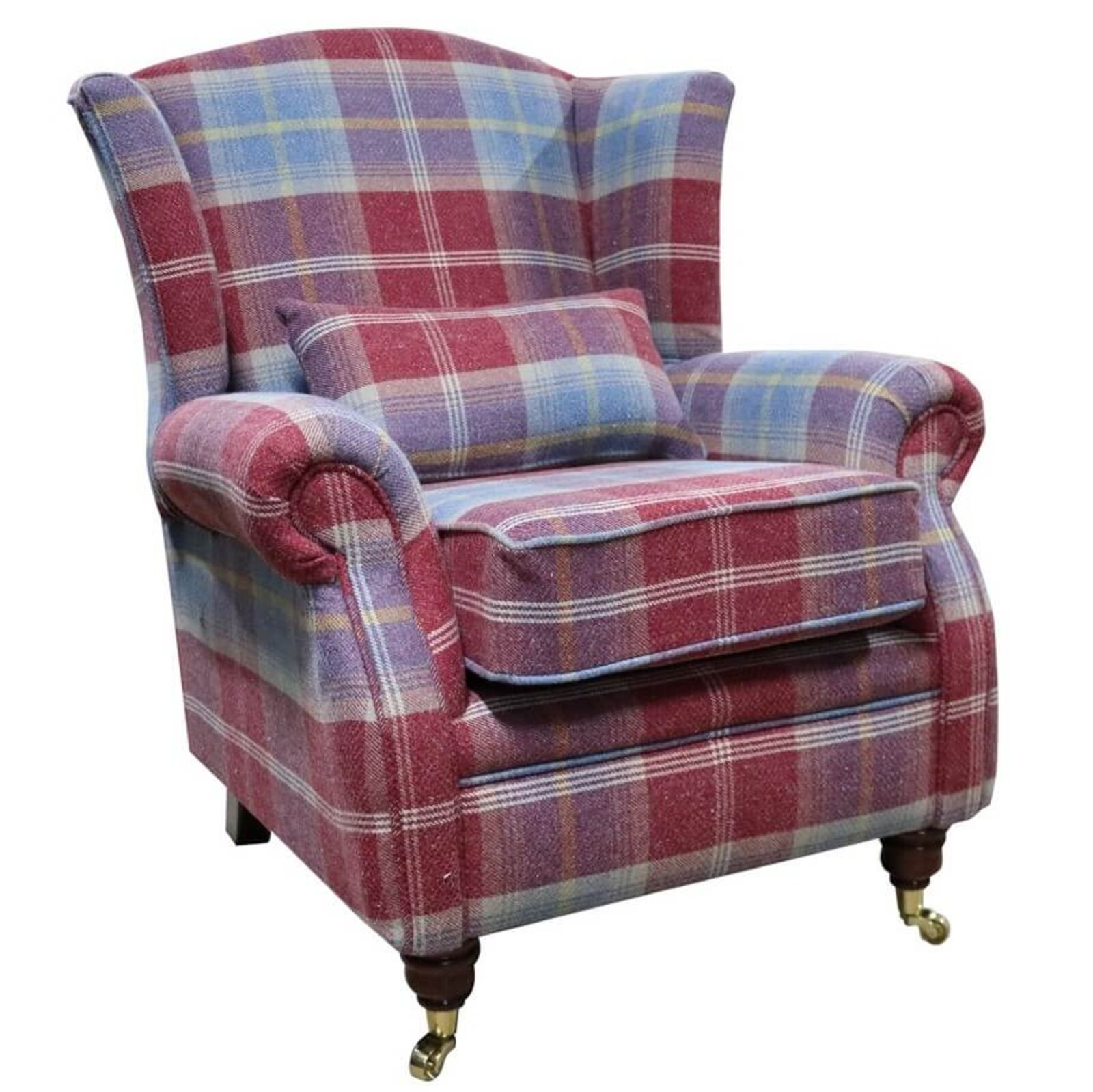 Product photograph of Wing Chair Fireside High Back Armchair Balmoral Ruby Check Fabric P Amp S from Designer Sofas 4U