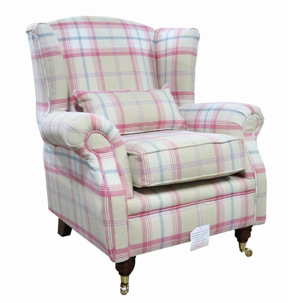 pink check armchair