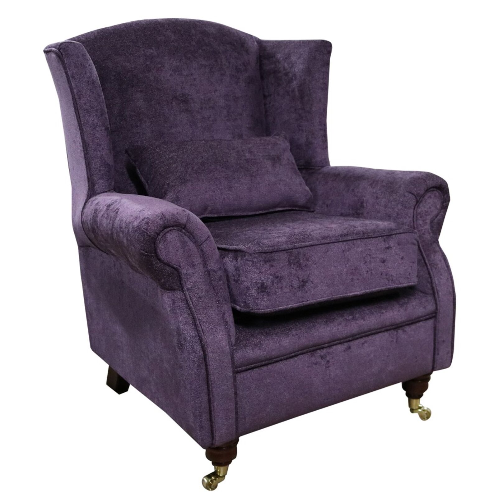 Product photograph of Wing Chair Fireside High Back Armchair Belvedere Plum Fabric from Designer Sofas 4U