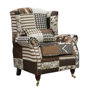 Wing Chair Fireside High Back Armchair Charles Patchwork Green Fabric
