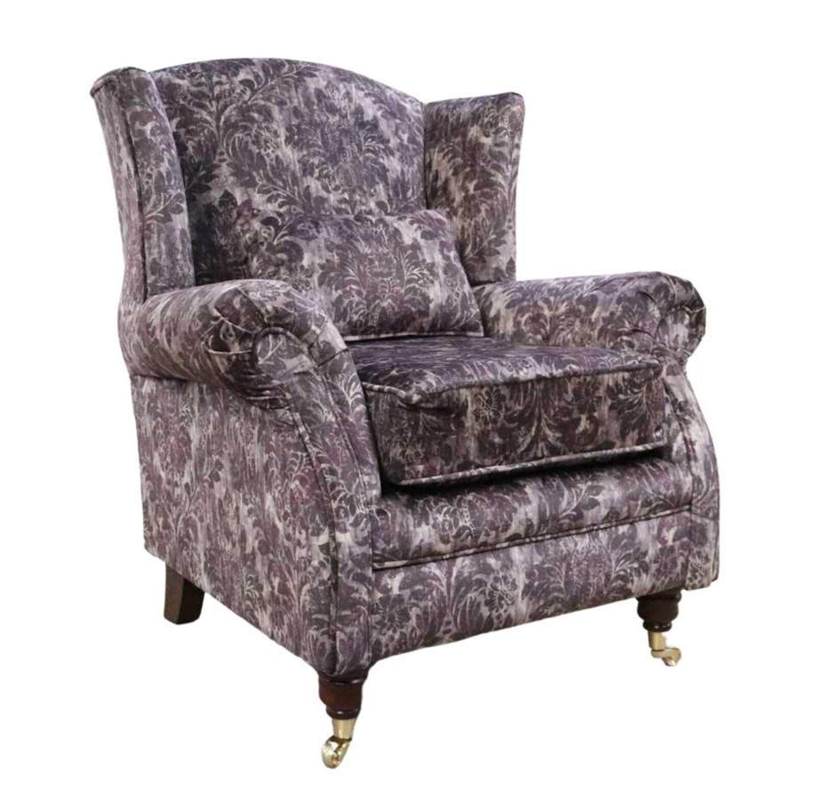 Product photograph of Wing Chair Fireside High Back Armchair Chaucer Aubergine Velvet from Designer Sofas 4U