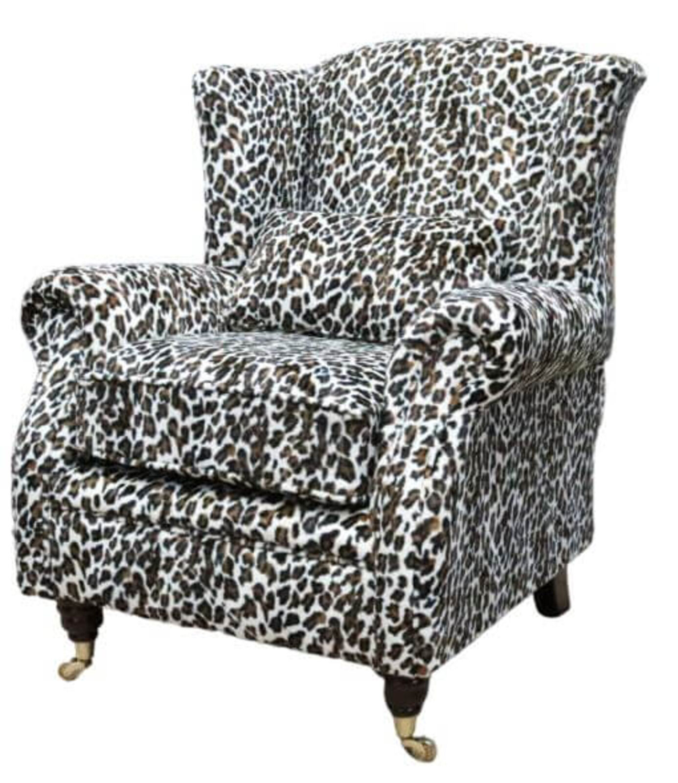 Product photograph of Wing Chair Fireside High Back Armchair Cream Leopard from Designer Sofas 4U