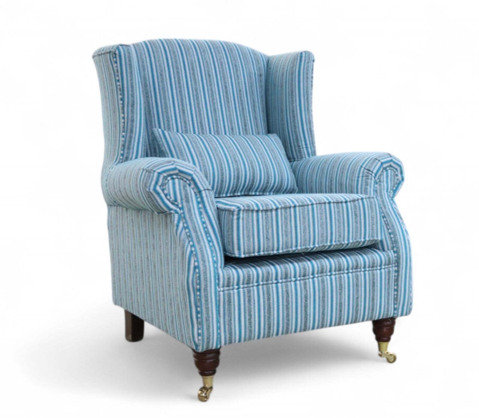 Product photograph of Wing Chair Fireside High Back Armchair Estell Jade Stripe from Designer Sofas 4U