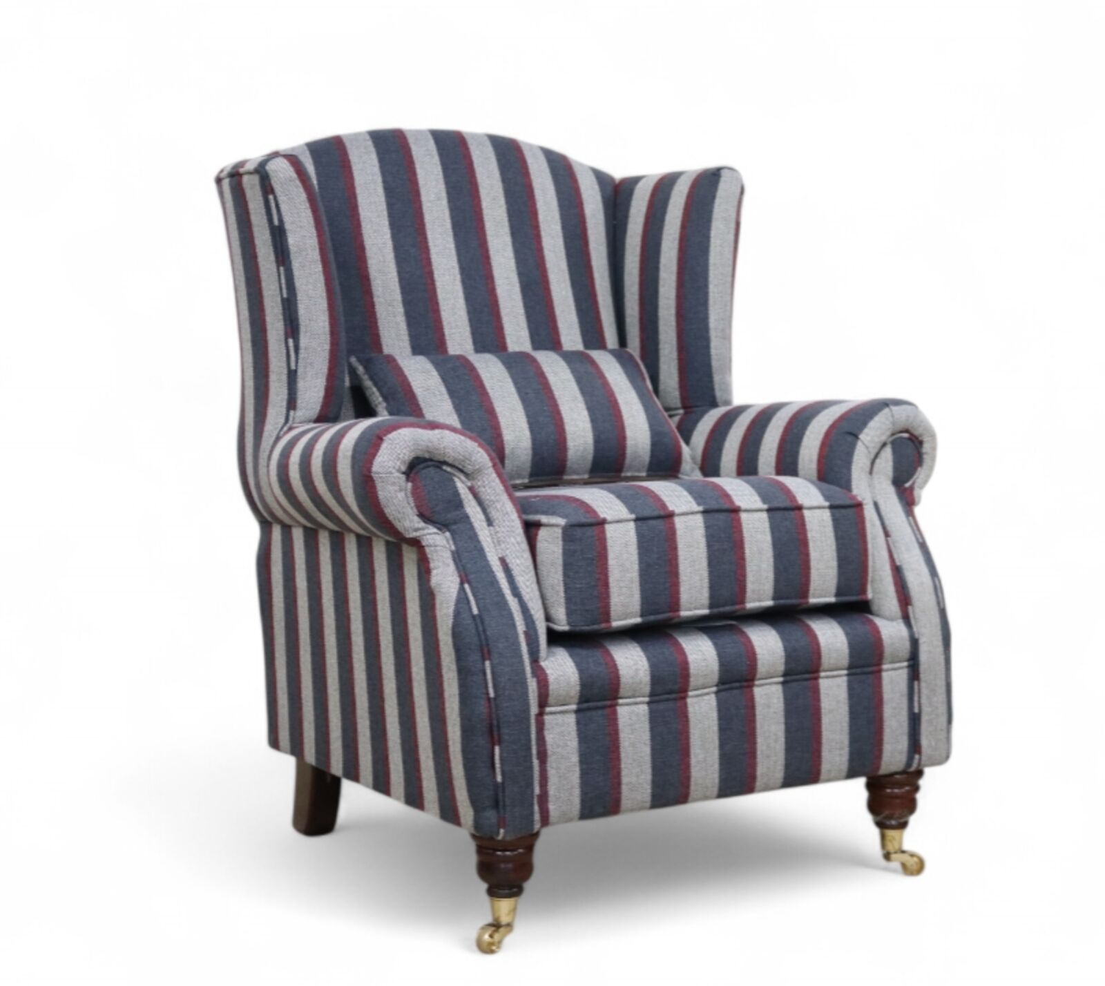 Product photograph of Wing Chair Fireside High Back Armchair Gleneagles Stripe Granite from Designer Sofas 4U