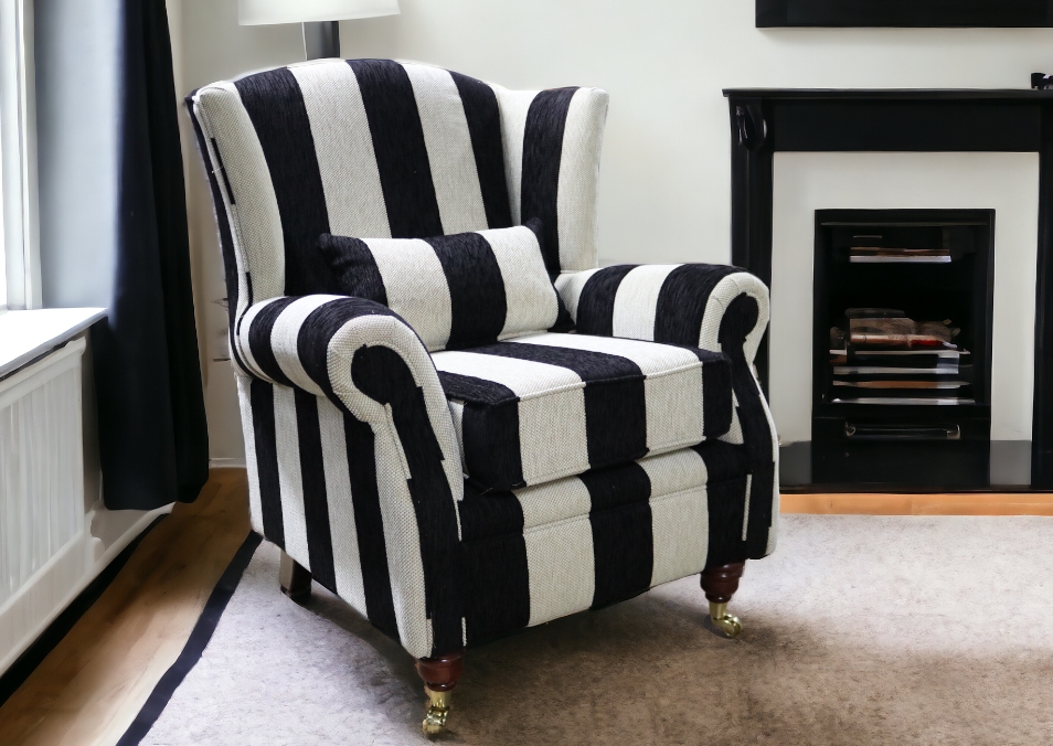 Wing Chair Elegance Harrison Stripe Black Fireside Comfort