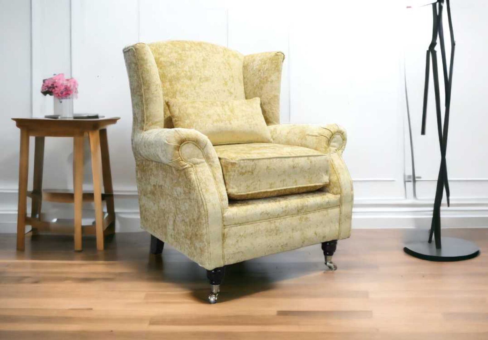 Product photograph of Wing Chair Fireside High Back Armchair Nuovo Butterscotch Yellow Fabric from Designer Sofas 4U