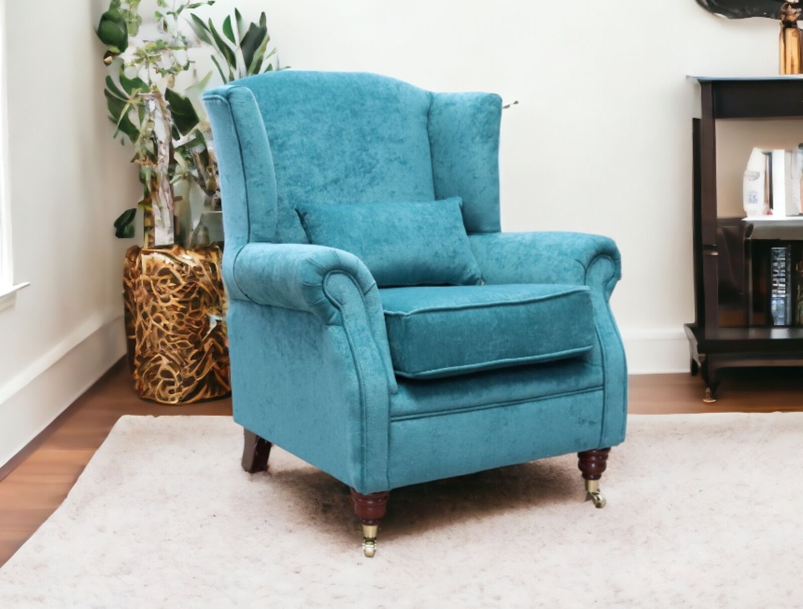 Product photograph of Wing Chair Fireside High Back Armchair Pimlico Petrol Blue Fabric from Designer Sofas 4U