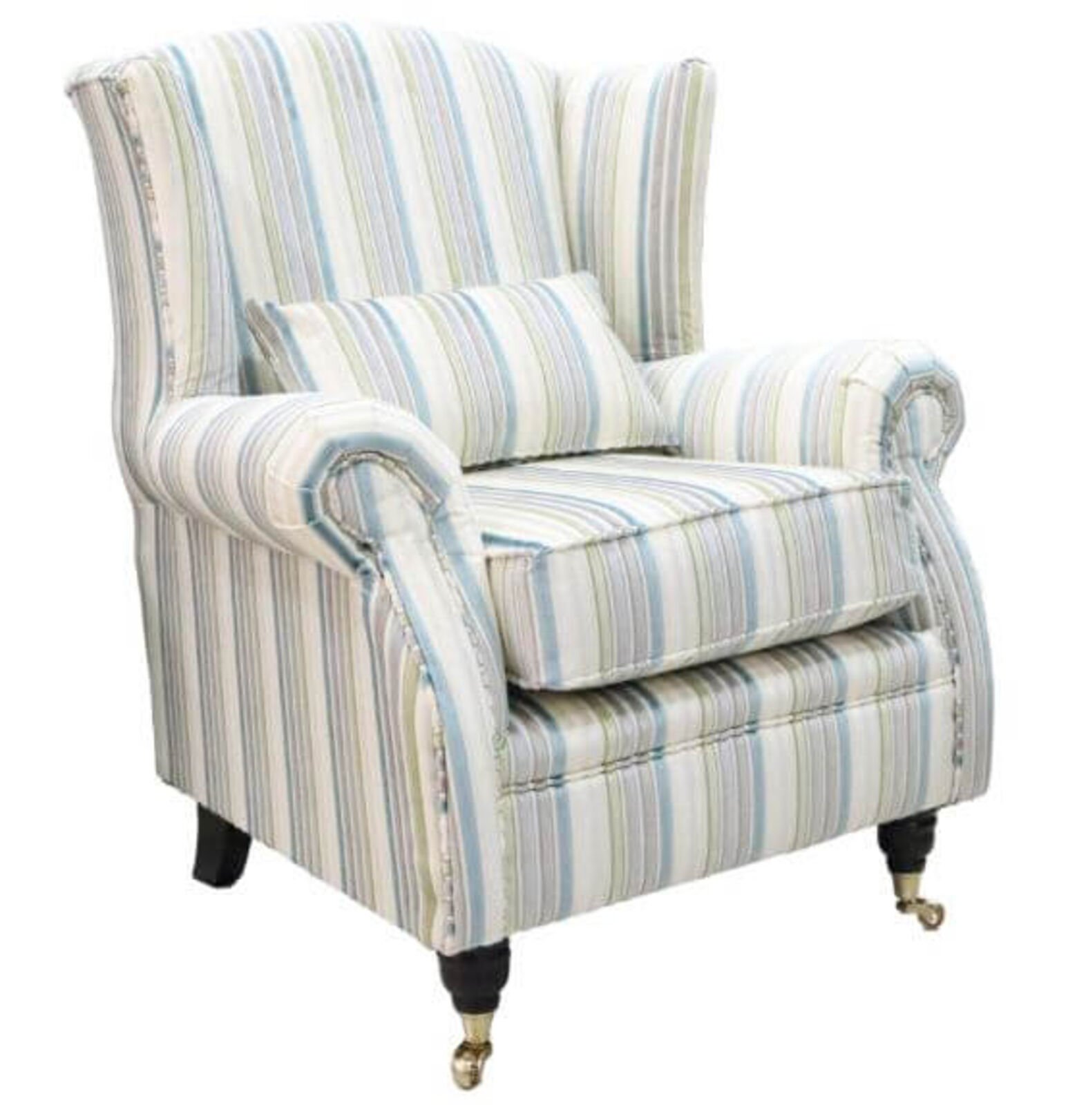 Product photograph of Wing Chair Fireside High Back Armchair Riga Stripe Spring 45 Stock from Designer Sofas 4U